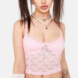 Dollskill Pink Sheer Lace Tank Y2k